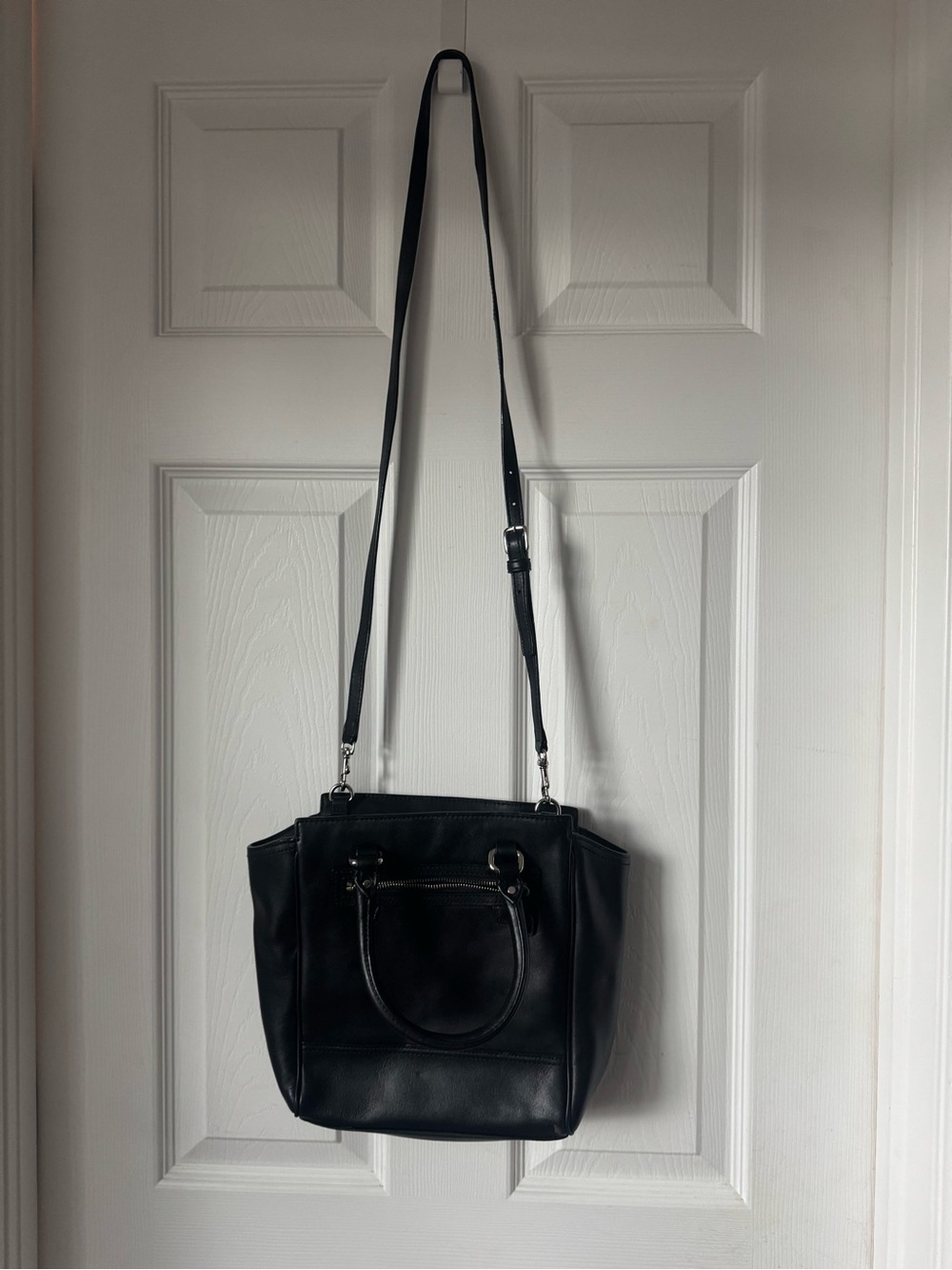 Coach Black Leather Shoulder Tote with Tassel Charm - Picture 3 of 8